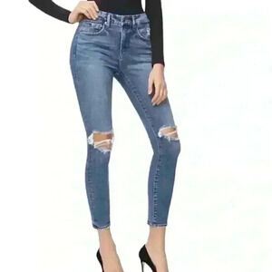 GOOD American Good Legs High Rise Ripped Skinny Crop Jeans in Blue261 Size 8/29